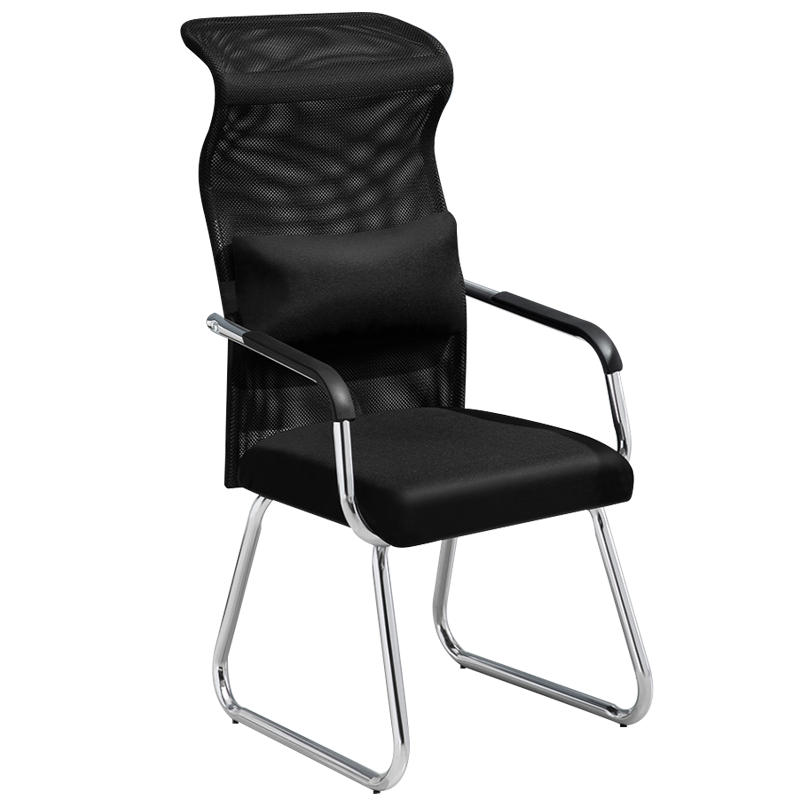 古雷诺斯 弓形电脑椅家用办公椅简约老板座椅舒适久坐网椅转椅靠背麻将椅子 N160-01-黑网椅带头枕