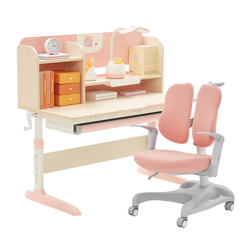 护童儿童学习桌 孩童可调节小学生课桌 家用简约现代书桌男女通用作业桌阅读书桌DW90多功能桌 新DW120A-粉+扶手椅_红