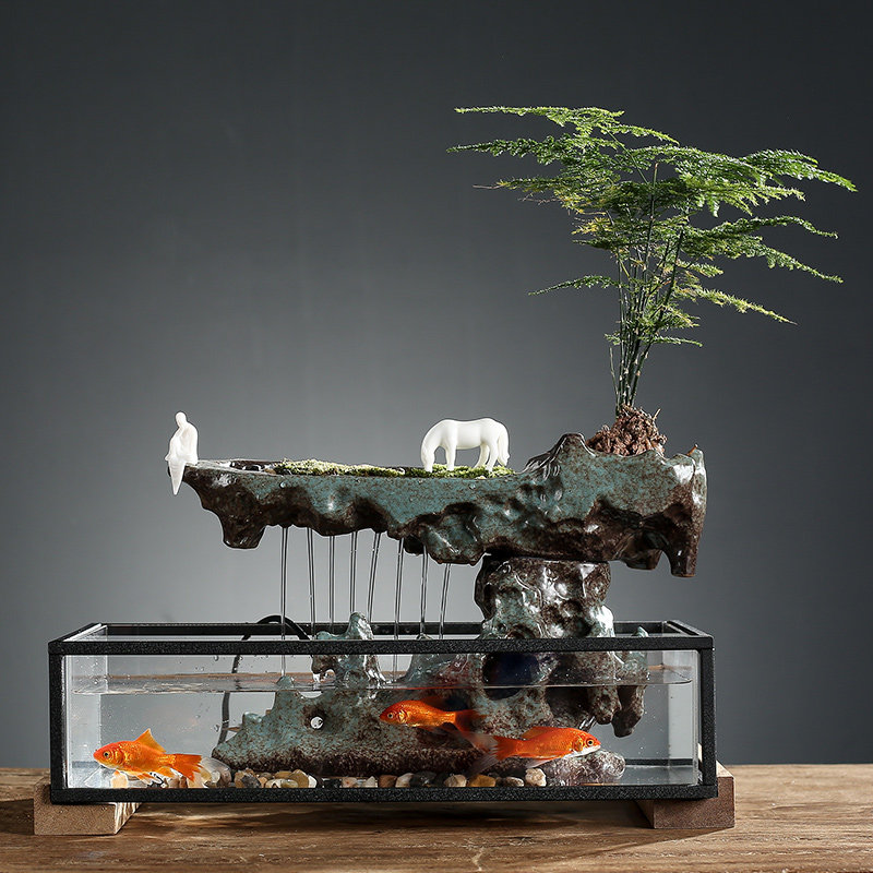 fw空山问道禅意流水鱼缸喷泉招财摆件办公室桌面客厅景观加湿器茶宠