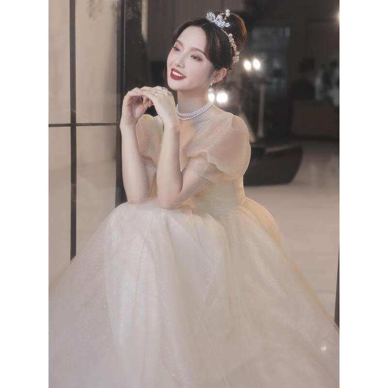 盖淘宴会晚礼服裙女2023新款1礼生日学生艺考小个子平时可穿长 香槟色长款 XL怎么看?