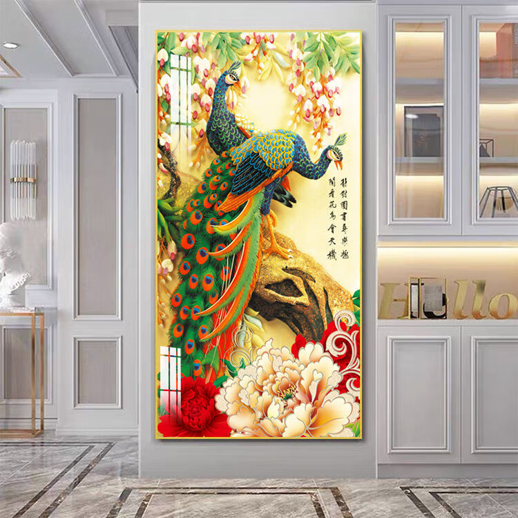 简约现代孔雀图过道挂画客厅背景墙壁画 1款式孔雀图 60x120晶瓷平面