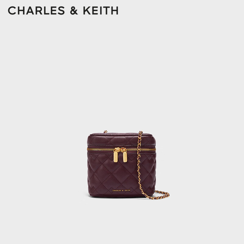 CHARLES&KEITH经典菱格链条单肩斜挎包小盒子包包女包CK2-80271114 深巧克力色 