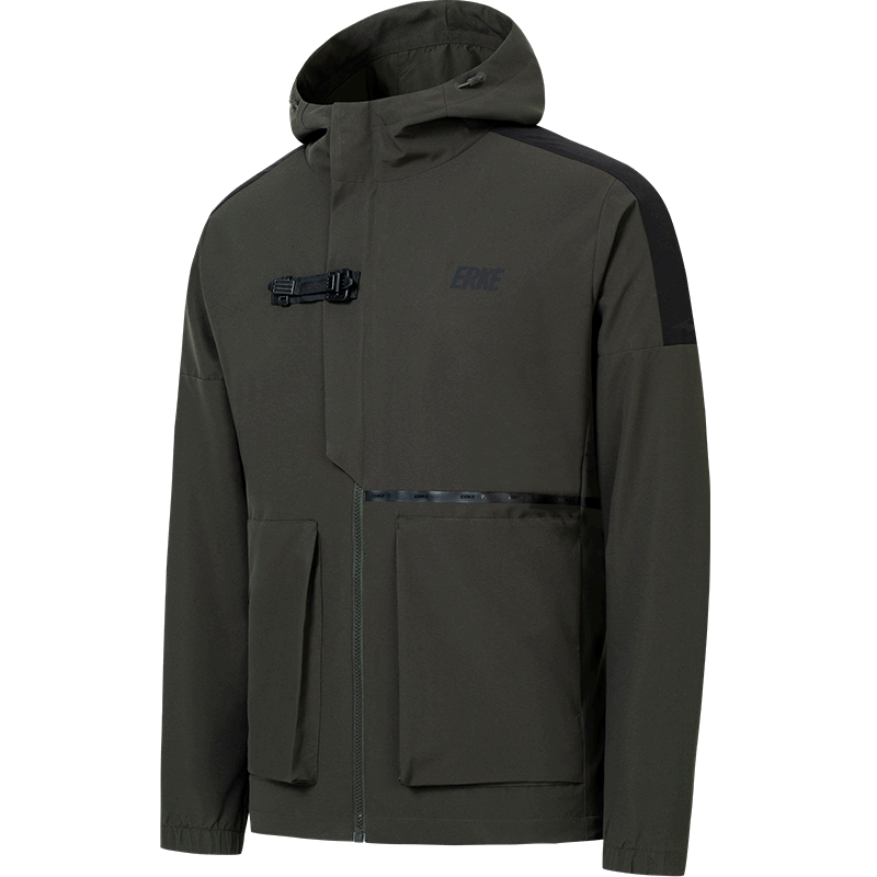 鸿星尔克防泼水丨运动外套男秋休闲运动上衣石墨烯风衣男夹克 衫雨绿 L