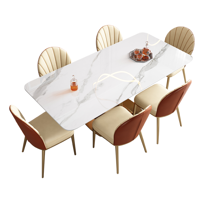 奥左 意式岩板餐桌椅组合现代简约小户型客厅家用1.8米长方形饭桌子 1.8米岩板餐桌+6把椅子 【轻奢进口岩板台面+加厚X形五金脚】