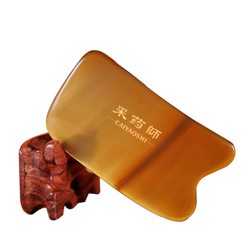 采药师（CAIYAOSHI） 牛角刮痧板升级面部护肤二件套拨筋棒脸眼部点穴按摩背部精油 6mm刮痧板拨筋棒按摩梳