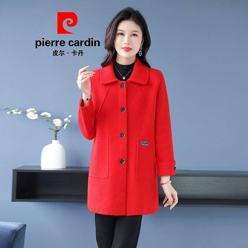 cardin)官方品牌高档女装毛呢大衣女中长款毛呢100%羊毛双面羊绒冬季