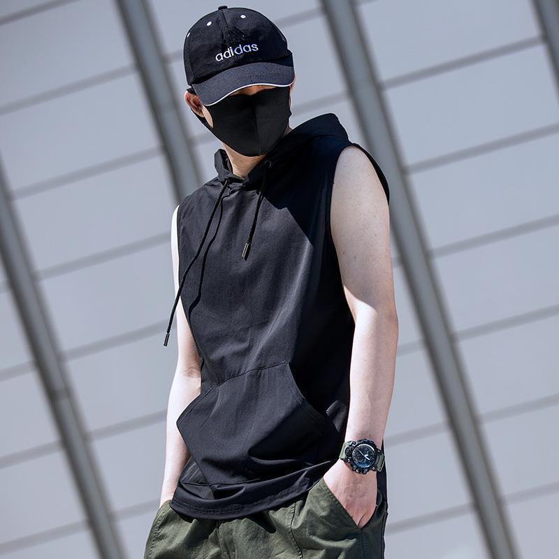nasalike冰丝健身背心男夏季薄款速干运动连帽无袖篮球宽松马甲帽衫