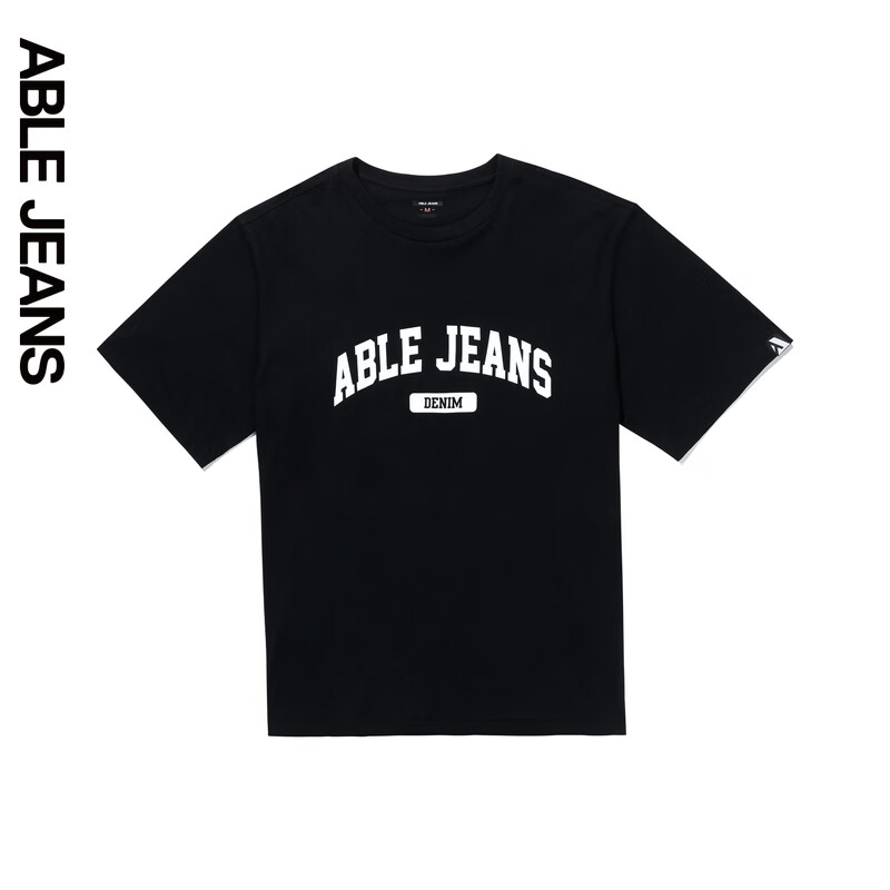 ABLE JEANS男短袖男t恤秋季新款印花LOGO短袖男t恤夏季881253 黑色 XS