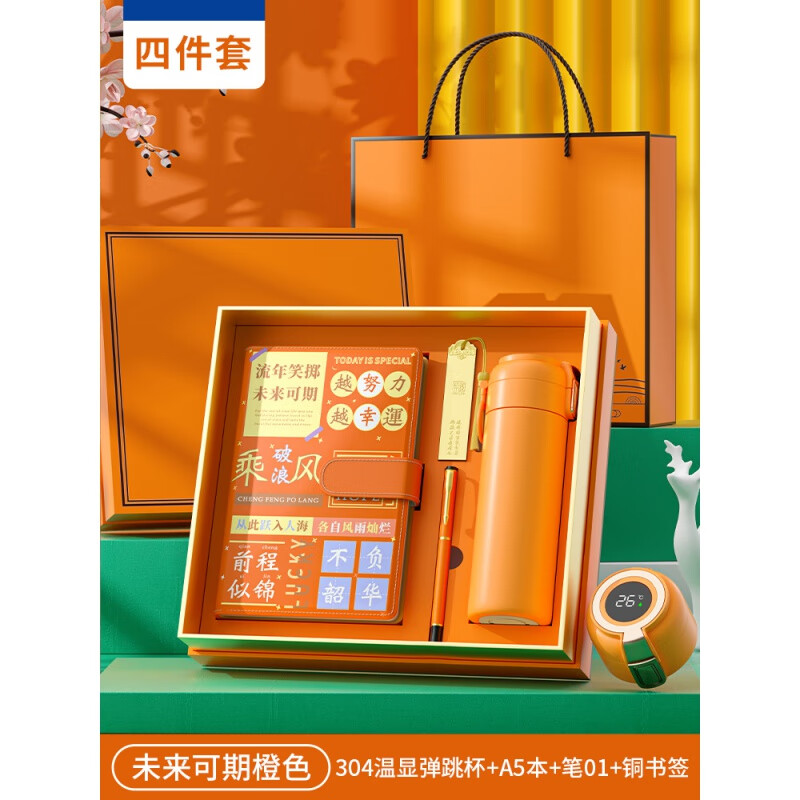 实用 伴手礼男生高考加油礼物送小学 未来可期橙色/304温显弹跳杯 a5