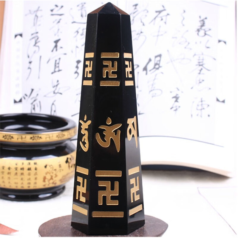 多曼黑曜石六字真言佛塔 家居工艺品摆件