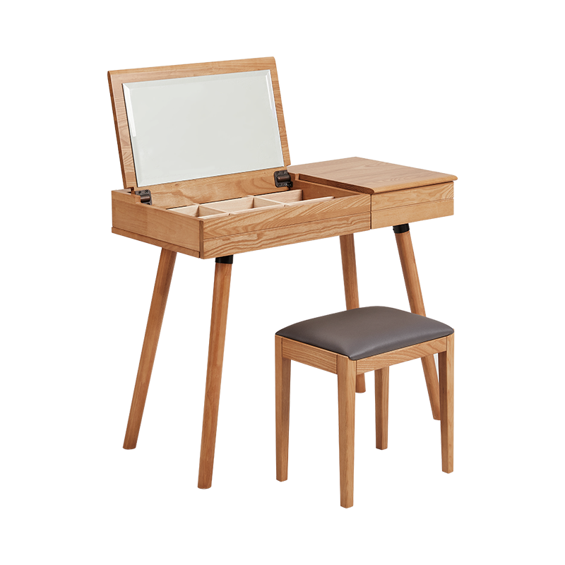 8H梳妆台卧室现代简约全实木化妆台多功能 小米化妆桌JM16 原木色 套装(台+凳)