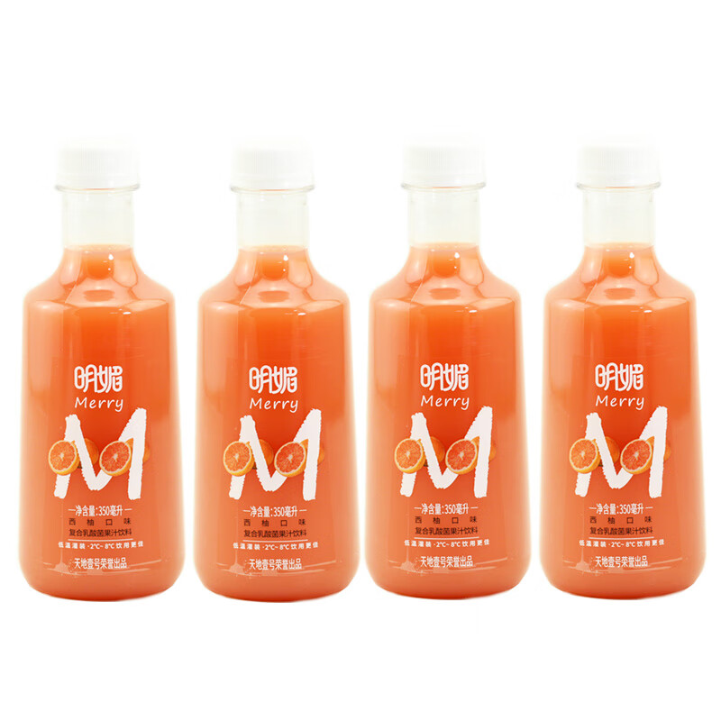明媚 复合乳酸果汁饮料橙味猴桃味西柚味芒果味350ml*4瓶 西柚口味