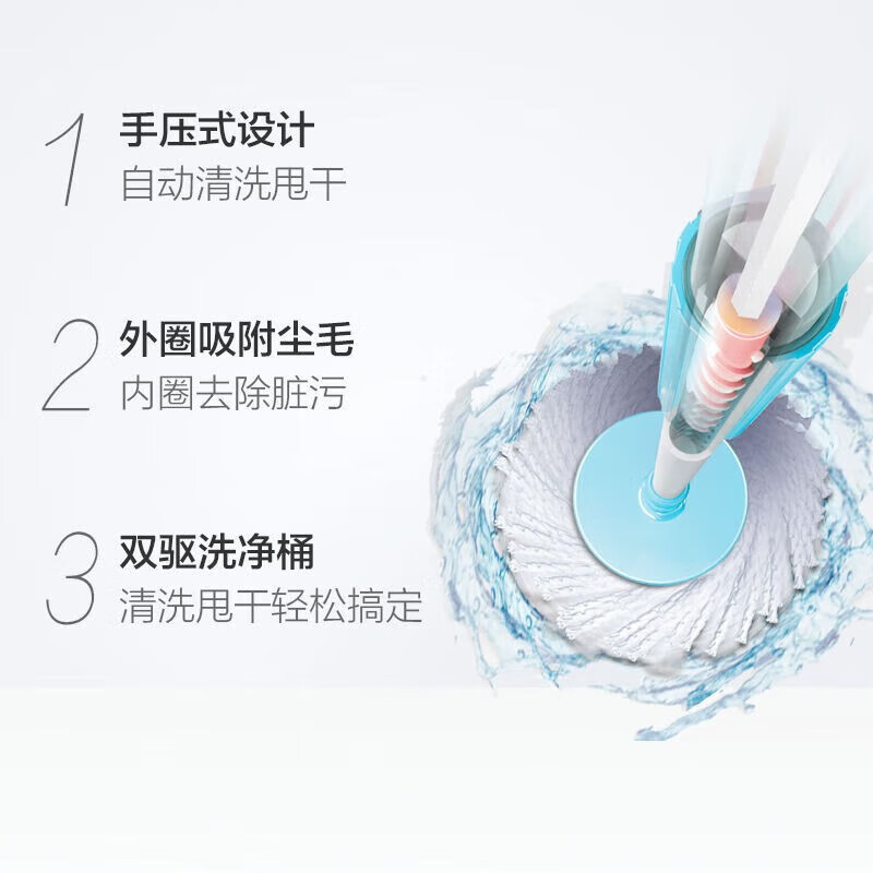 妙洁(MIAOJIE)旋转拖把桶家用一拖净 免手洗干湿两用墩布带桶拖布套装 旋转拖把