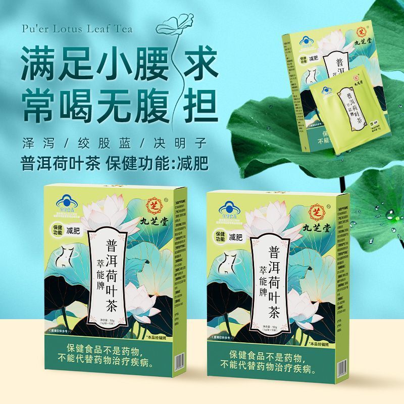 九芝堂普洱荷叶茶10袋茶多酚大肚子虚胖腿粗瘦女性夏季减肥茶 五盒装