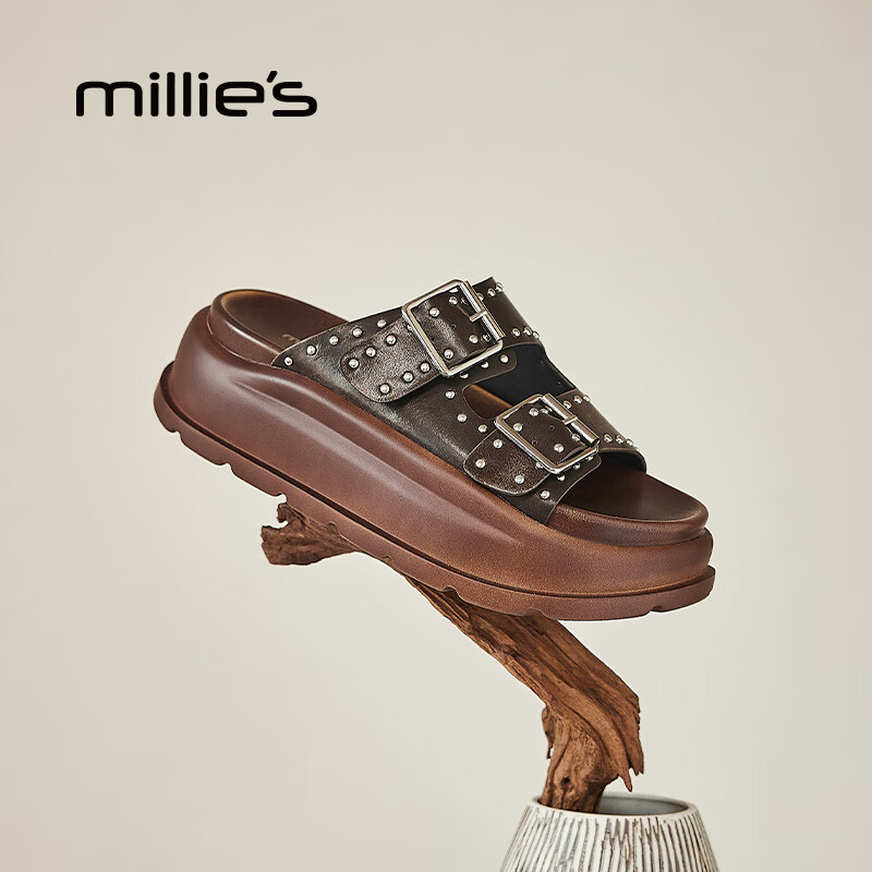 妙丽拖鞋女休闲舒适百搭居家厚底增高学士时尚2025年夏季新款 棕色 35 (225mm) 标准码