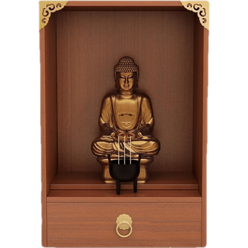 杜裕惟 佛龛壁挂式佛龛小神龛观音财神台神位供奉佛台仙龛吊柜墙壁挂式供台家用 柚木 中号