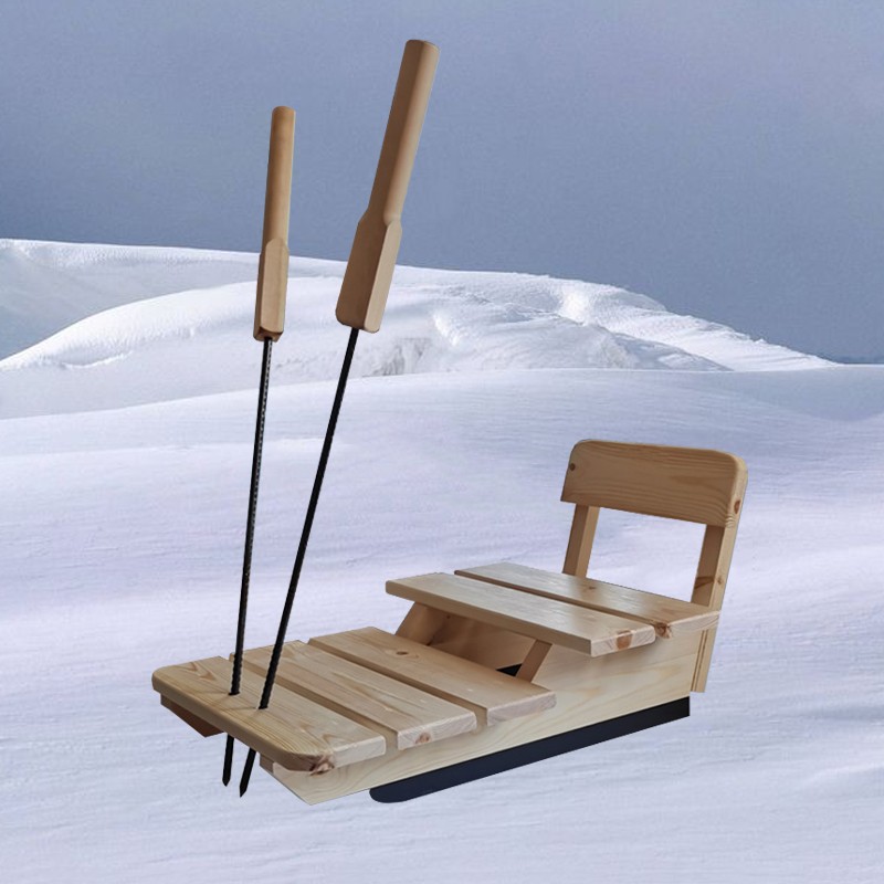 冬季户外雪上爬犁冰车 木质滑冰车 雪 加后靠黑角钢冰刀(无漆)