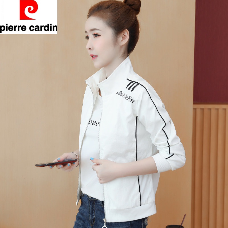 皮尔卡丹品牌高档女装白色棒球服外套女短款2022春季新款休闲百搭女士