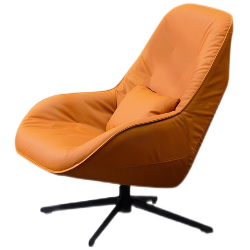 星恺意式单人沙发 免洗皮艺休闲椅现代简约客厅阳台轻奢旋转沙发椅 黄色【超纤皮】