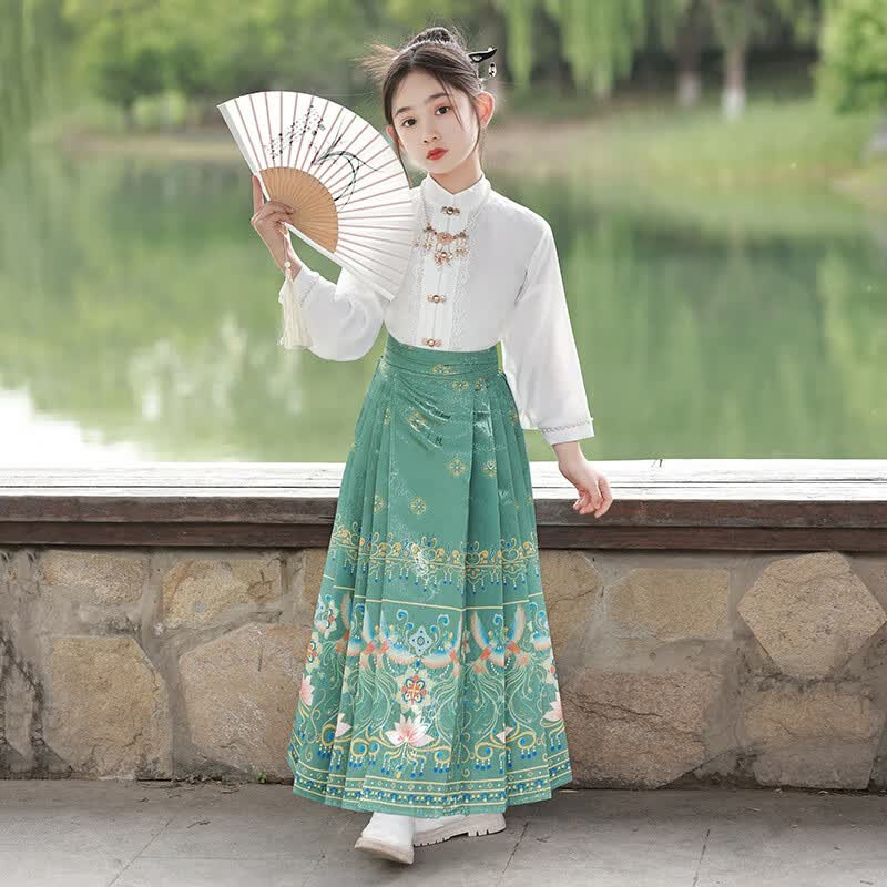 2023中国风古装马面裙套装小女孩薄款汉服裙秋冬季女装套装 浅绿色【单独马面裙】 160cm高性价比高么？