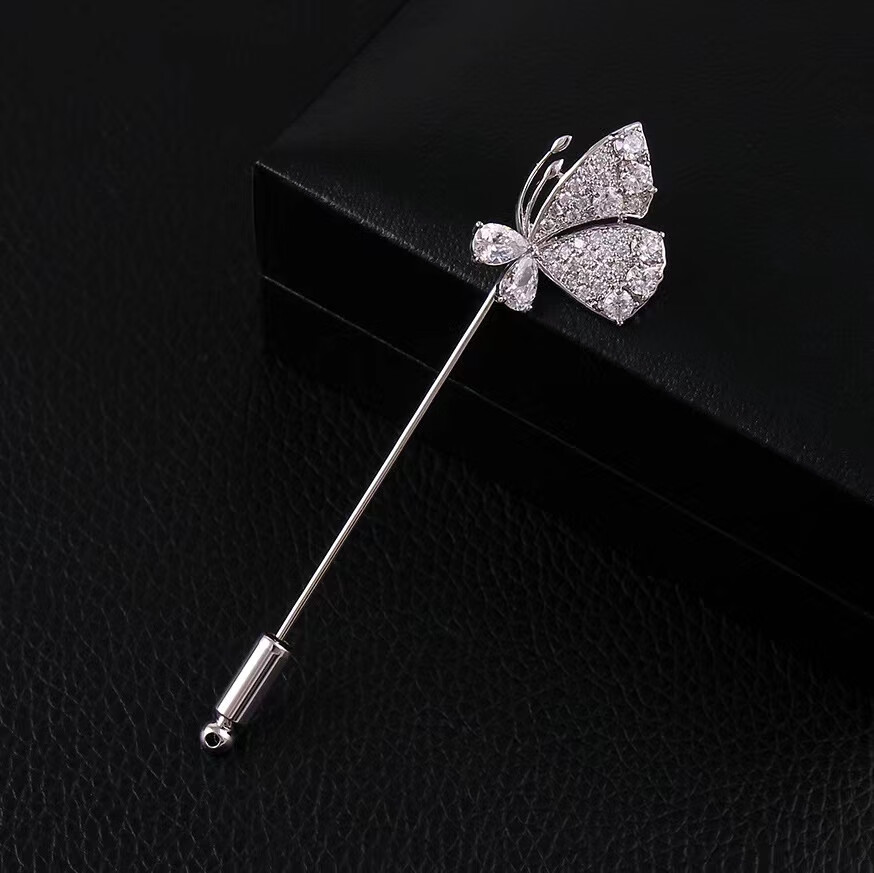 碧家西服胸针男蝴蝶一字胸针男女通用西装插针式胸花固定衣服别针连衣