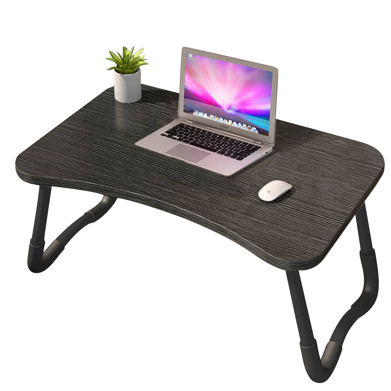 易漫 笔记本床上电脑桌宿舍飘窗懒人折叠桌床上书桌学习桌小桌子W腿防滑黑拉丝60*40*28CM