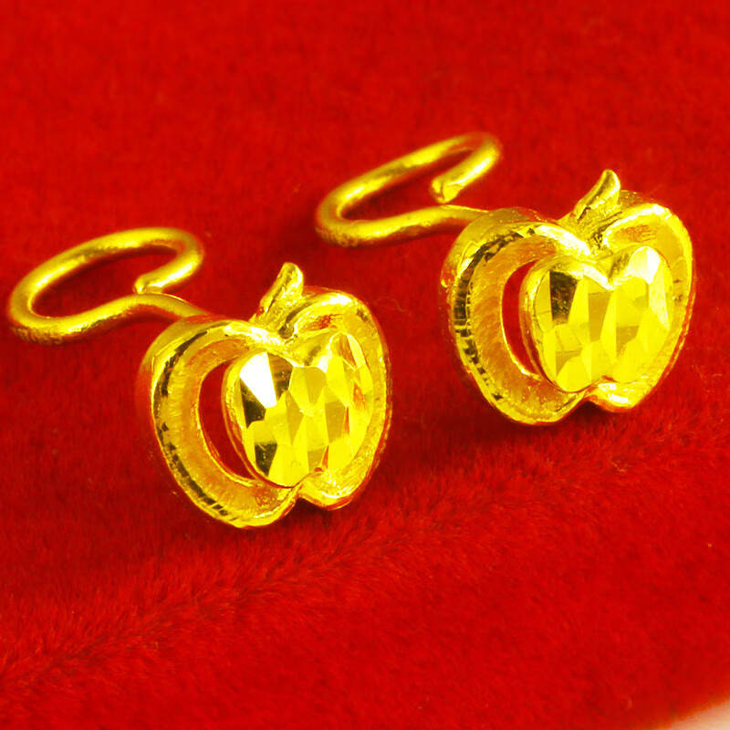 千影珠宝黄金耳钉女款9999足金耳环弯钩真金耳饰结婚首饰小苹果送女友