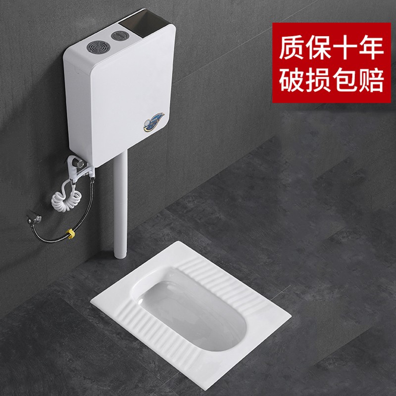 家用陶瓷蹲便器冲水箱整套装卫生间便池蹲坑便池式厕所防臭大便器蹲坑