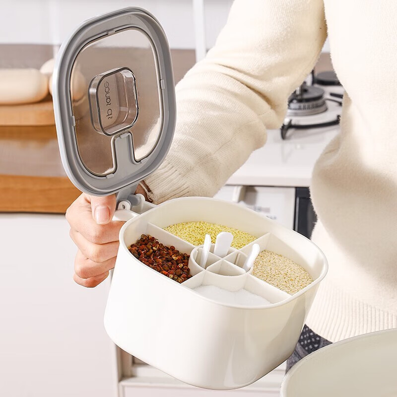 家の物语（KATEI STORY）日本分格调料盒套装四格一体厨房家用盐罐味精收纳盒调味罐含勺子 白色