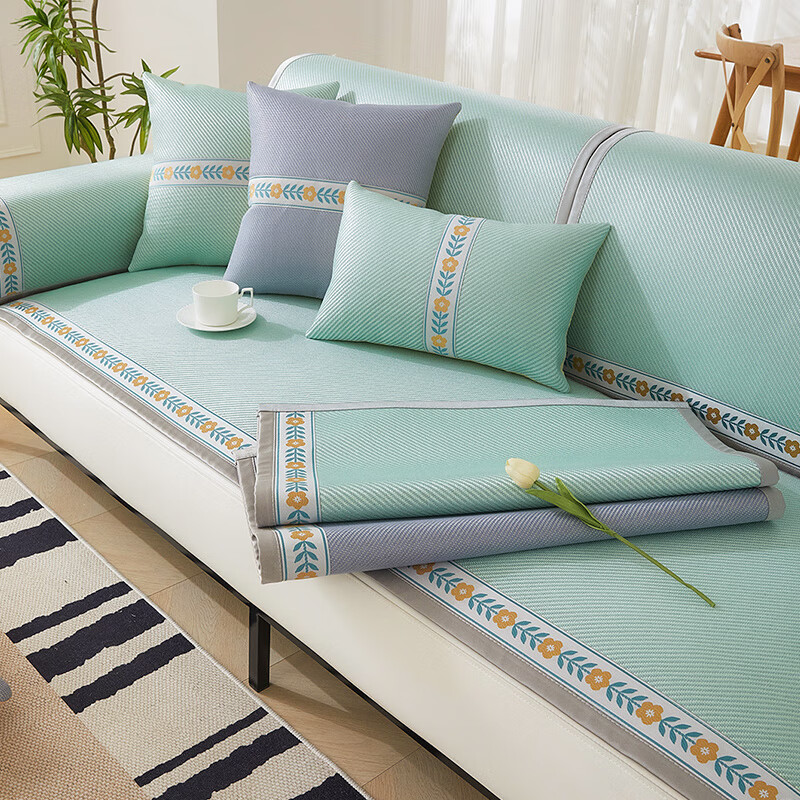 声声优品艾草藤席沙发垫夏季夏天款驱蚊冰丝凉席坐垫子皮沙发套罩防滑