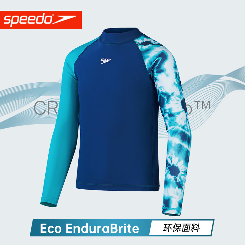 speedo速比涛大童青少年男孩温泉套装儿童分体泳衣防晒长袖上衣中 彩蓝/湖绿【平角裤】 8-003 16(建议15-16岁)