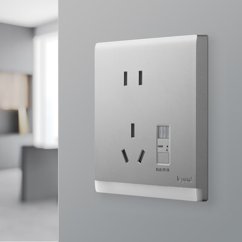 罗格朗 开关插座面板简悦深砂银多孔家用五孔86型暗装5孔墙壁电源电脑插 感应地脚灯带五孔插座