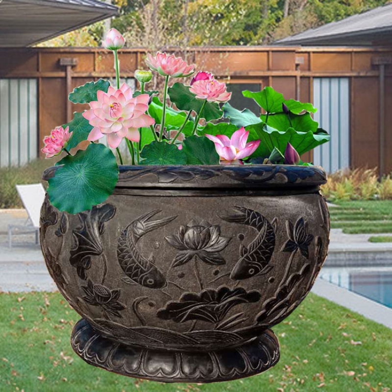 石雕鱼缸花盆户外鱼缸青石石盆花盆仿古石头缸庭院石水槽养鱼摆件