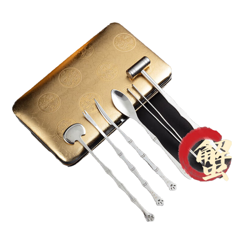 烤樂仕吃蟹工具蟹八件金紋高檔款420不銹鋼大閘蟹夾蟹針蟹鉗蟹剪