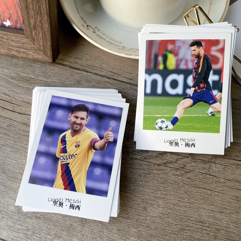40张 足球小卡片梅西C罗内马尔留言卡球