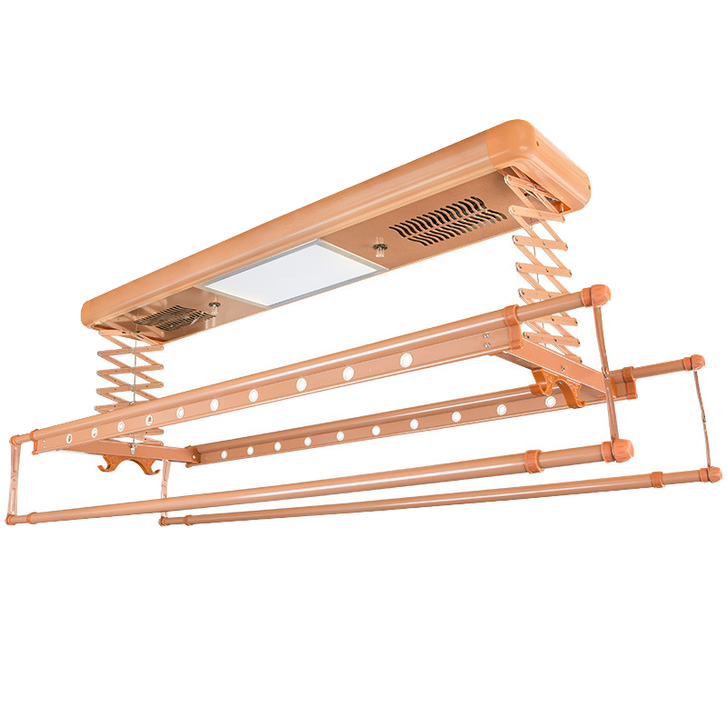 电动晾衣架升降晾衣杆阳台多功能智能晒衣架家用无线遥控全自动折叠伸缩晾衣机带烘干LED照明小户型 冰川银 四杆【遥控升降+LED照明】