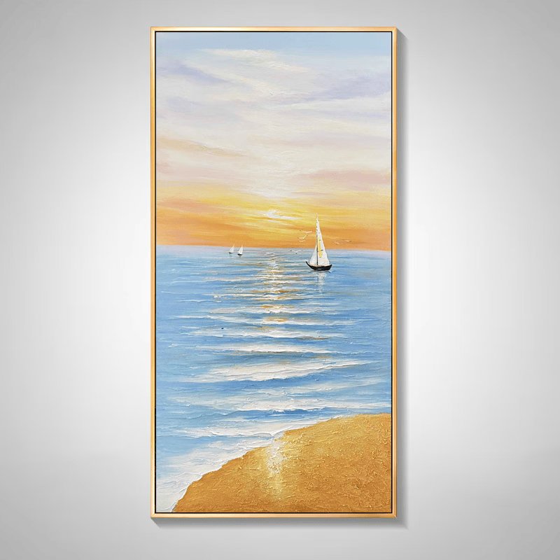 木典兴轻奢高端现代简约北欧一帆风顺纯手绘油画入户玄关装饰画竖版