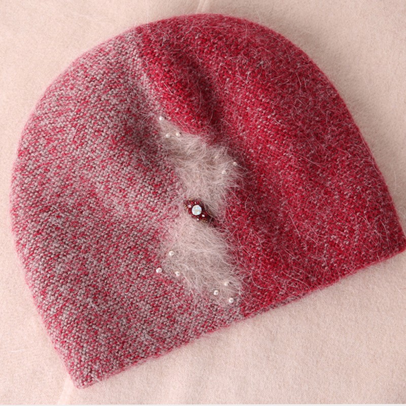 显脸小护耳加厚针织帽防寒套头帽 酒红色 成人均码(有弹性55-58cm)