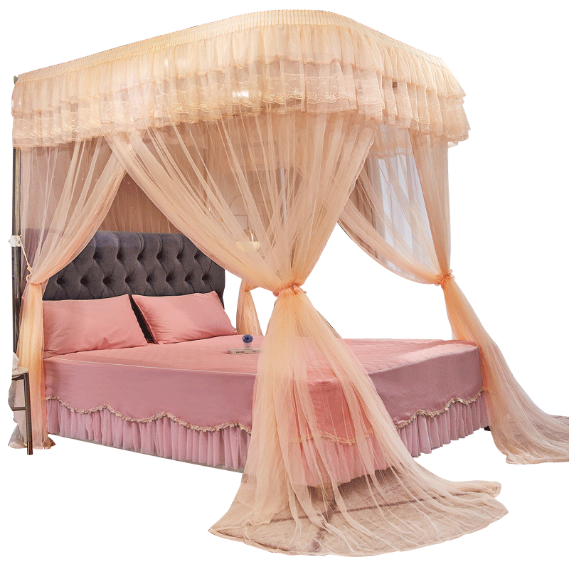 維美詩U型導(dǎo)軌蚊帳1.8x2米家用臥室2025新款免安裝升降支架1.5米三開門 粉紅色 190cm*150cm*260cm 【長*寬*高】