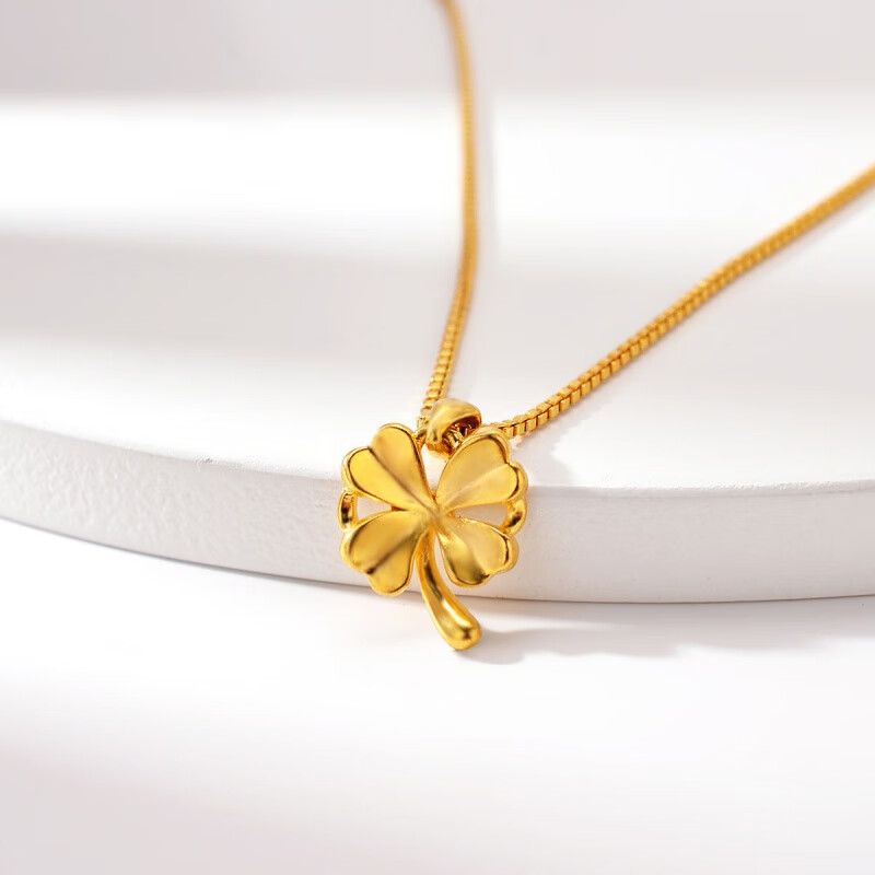 网红款金版四叶草项链 越南沙金女款仿金幸运草锁骨项链 吊坠+限时送链