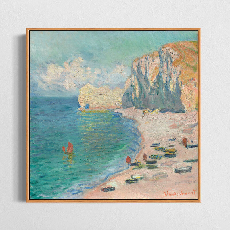 海滩 莫奈油画复制微喷画风景画客厅卧室沙发背景装饰画壁画挂画 木色