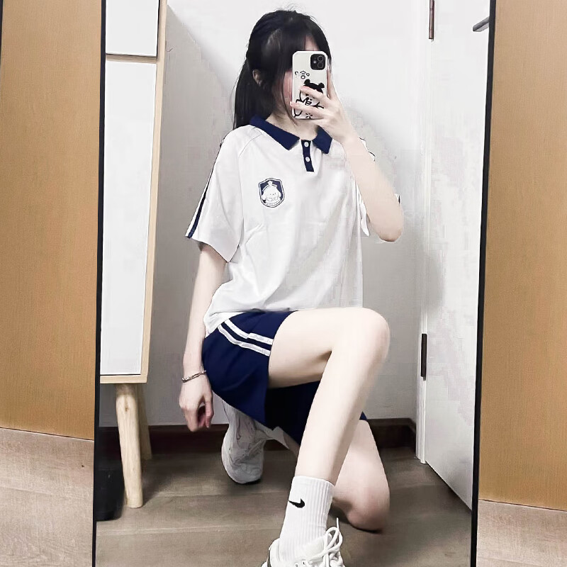 吟咛夕中考体育专用运动服套装女学生棉质polo夏装休闲时尚跑步短裤