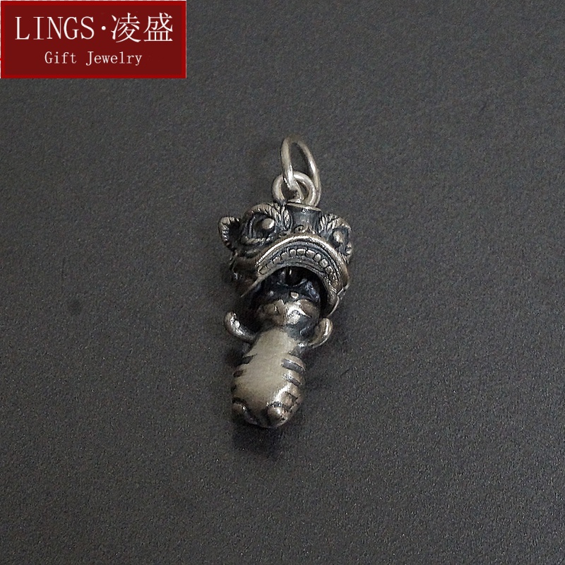 挂件银挂饰文玩配饰中华舞狮猫活扣小吊坠情人节礼物 迷你小可爱保证