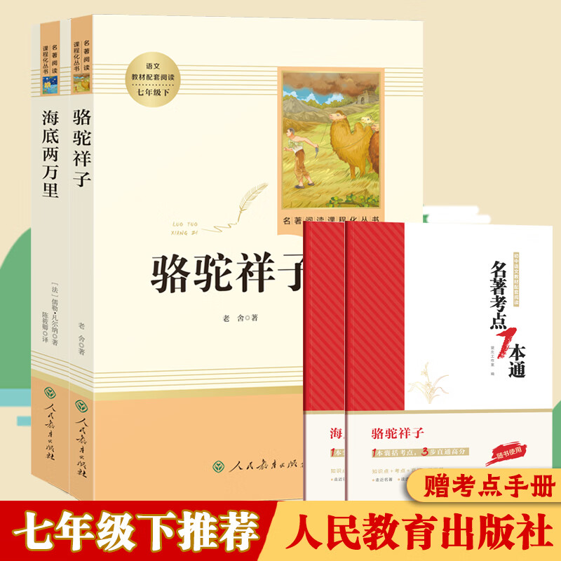 初中生七八九年级课外名著 骆驼祥子海底两万里钢铁是怎样炼成的经典常谈 简爱儒林外史等 正版初中必读 人教版 【七年级下】海底两万里+骆驼祥子（赠考点手册）