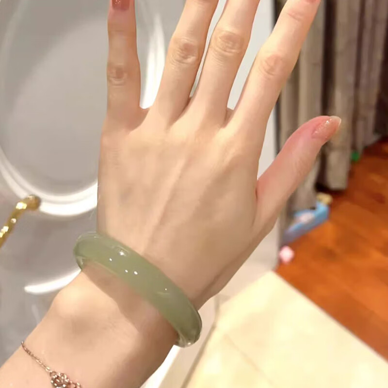 心灵玉愿和田玉湖水绿玉手镯且末蓝玉石镯子送妈妈女友礼物 内直径57-58