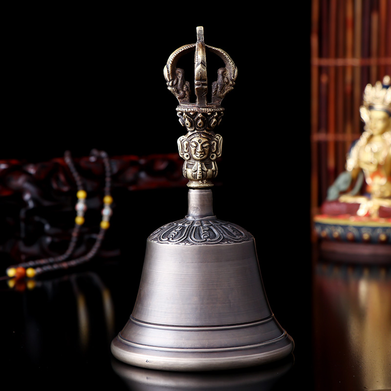 圆通 铜尼泊尔手摇铃铜五股金刚铃杵八吉祥铜手摇铃铛子铜铃铛铜钟