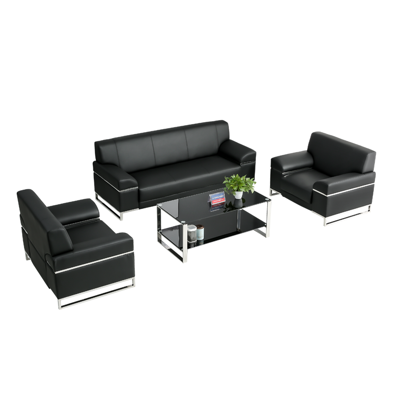 黎明 办公沙发现代简约商务会客接待沙发午休皮质沙发茶几组合 3+1+1+长茶几