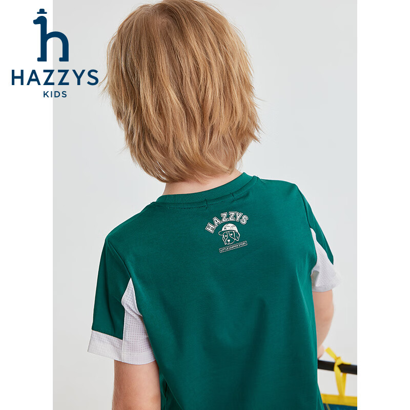 哈吉斯(HAZZYS)品牌童装男童T恤夏季新款宽松轻薄弹力简约休闲短袖圆领衫 松露绿 165