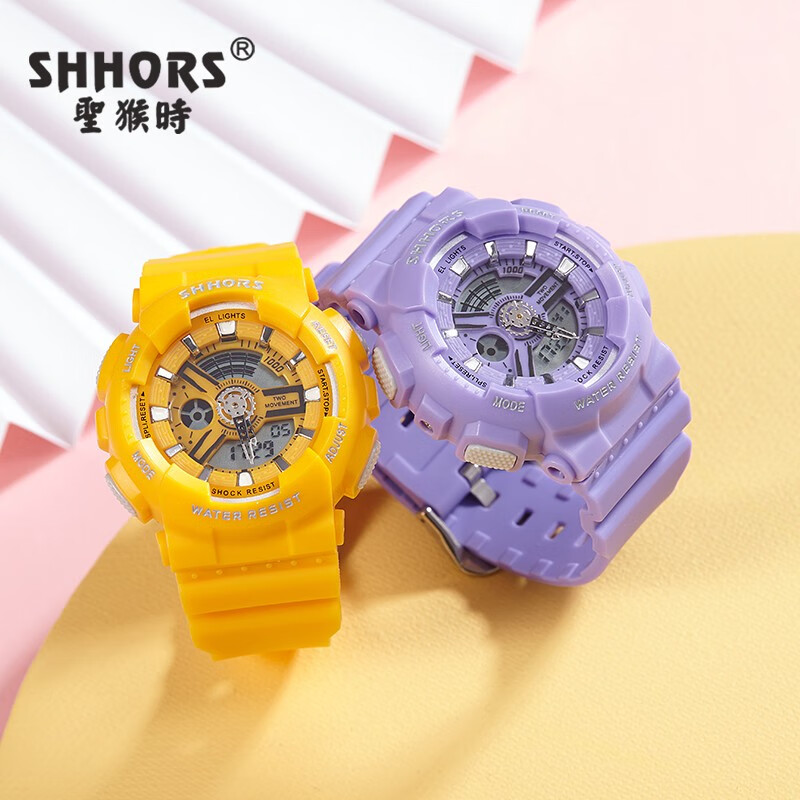 聖猴時（SHHORS）男学生防水夜光电子表青少年中小学生多功能运动表小版 白玫金810Y
