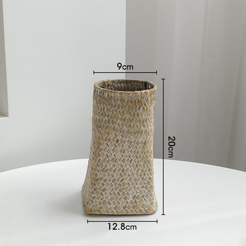 uhfr竹编花瓶 复古编织花瓶草编藤编竹编装饰干花篮小插花花盆花器摆